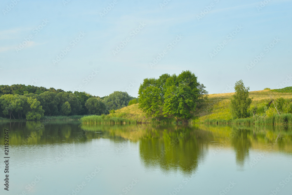 summer landscape with river and blue sky summer landscape with river and blue sky