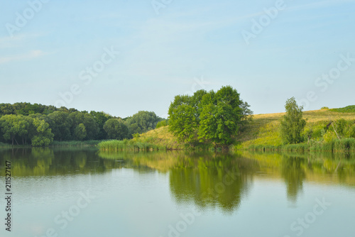 Fototapeta Naklejka Na Ścianę i Meble -  summer landscape with river and blue sky