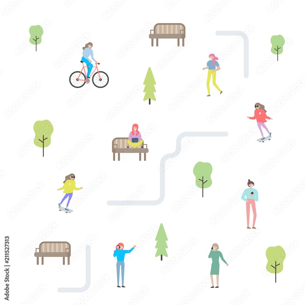 City life constructor. Summer set with people character. Flat design. Vector illustration City life constructor. Summer set with people character. Flat design. Vector illustration