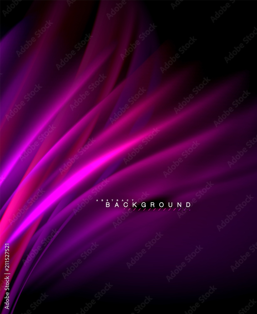 Neon glowing wave, magic energy and light motion background. Vector wallpaper template Neon glowing wave, magic energy and light motion background. Vector wallpaper template