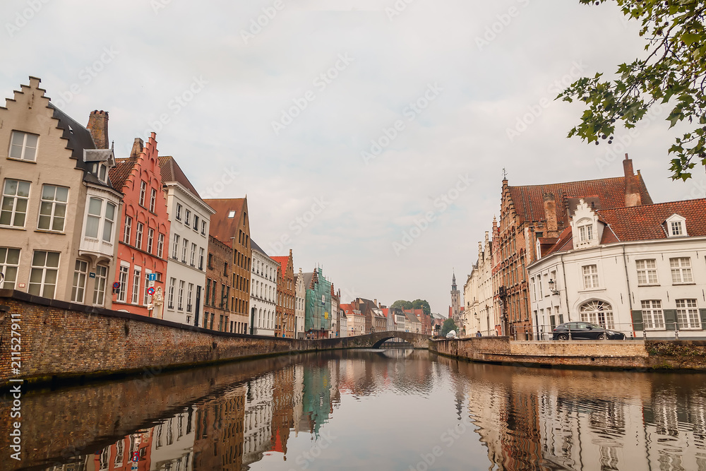 Brugge streets with canals in the early morning