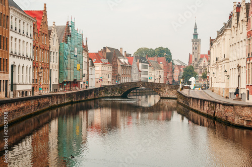 Brugge streets with canals in the early morning