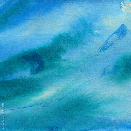 Hand painted blue watercolor background. Watercolor wash. 