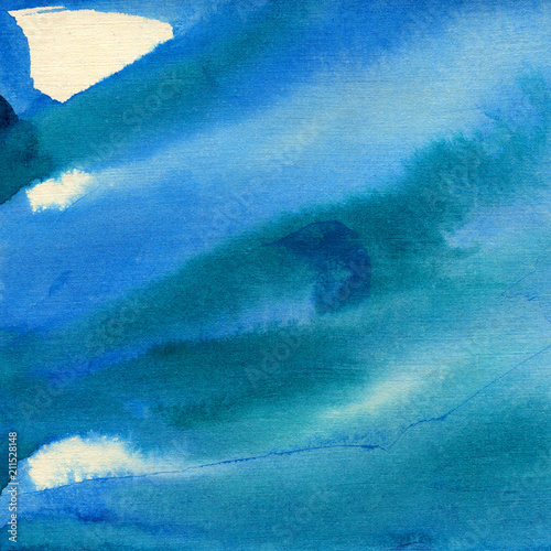 Hand painted blue watercolor background. Watercolor wash. 