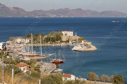 Mediterranean coast of Datca peninsula. Seaport of Datca during the daytime in Mugla, Turkey