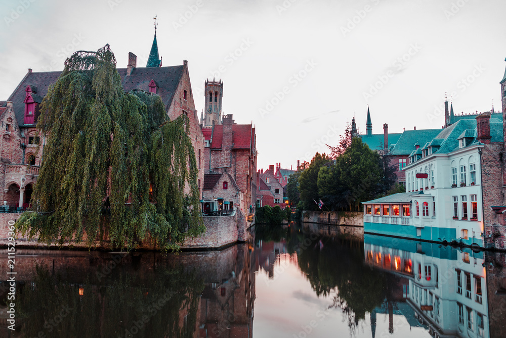 Fototapeta premium sunset over the old city of Bruges