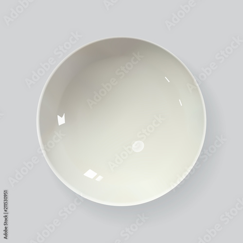 Empty white soup plate. Top view realistic bowl vector.