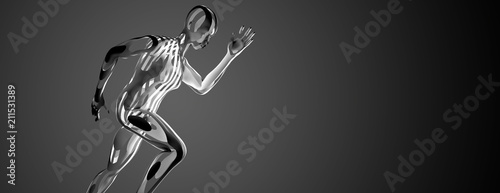 Schilderij op canvas athlète en forme de sculpture en train de courir. Rendu 3D.