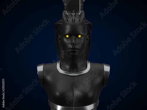 artificial intelligence hub, dark droid version. 3d illustration, front view photo