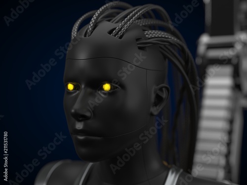 artificial intelligence hub, dark droid version. 3d illustration photo