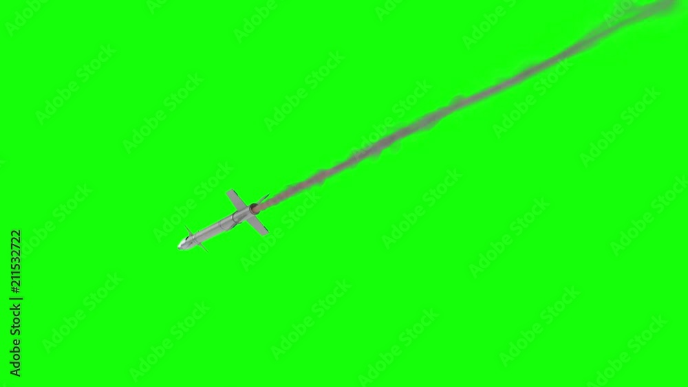 Military Missile Flying on a Green Screen Background Military Missile Flying on a Green Screen Background