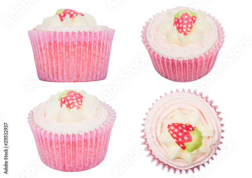 Fresh strawberry cupcake muffins isolated