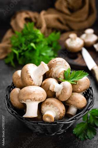 Mushrooms. Fresh mushrooms in basket