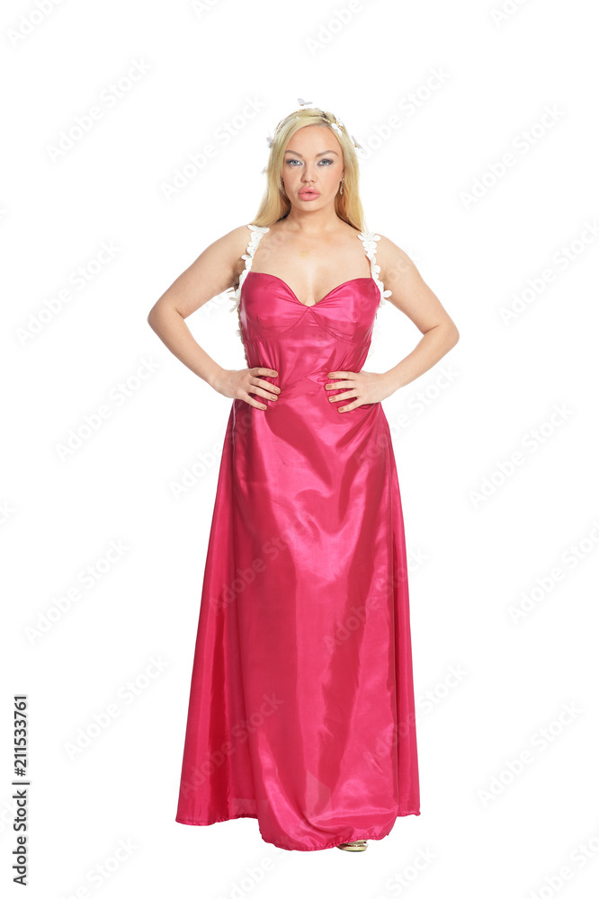 beautiful woman in pink dress  posing