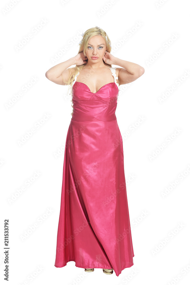 beautiful woman in pink dress  posing
