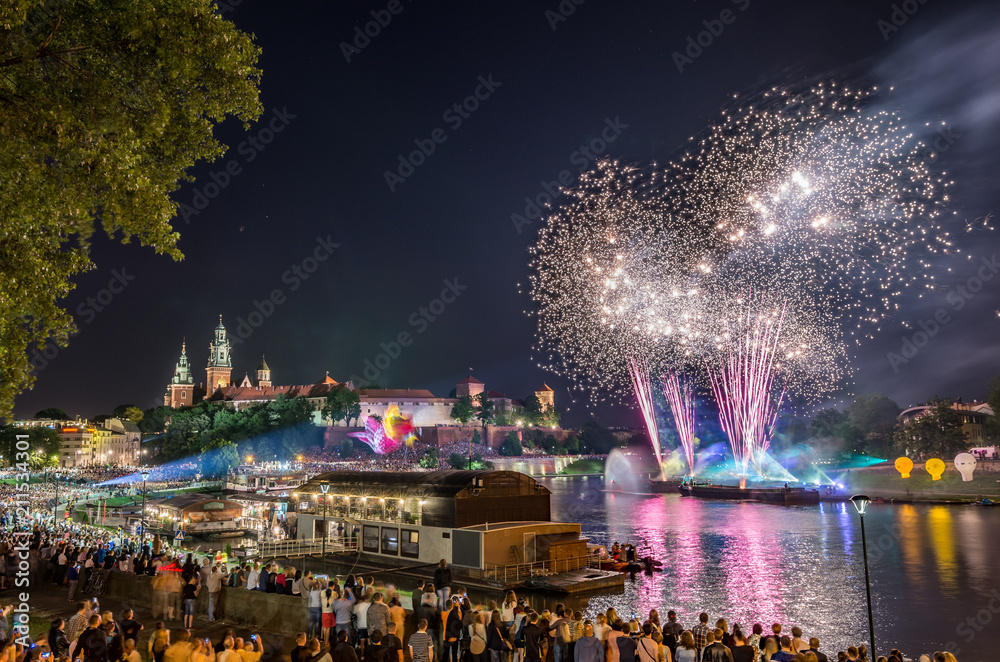 Wianki festival in Krakow, Poland, fireworks display