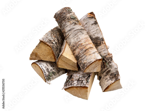 Obraz na plátne Pile of firewood isolated on a white background.