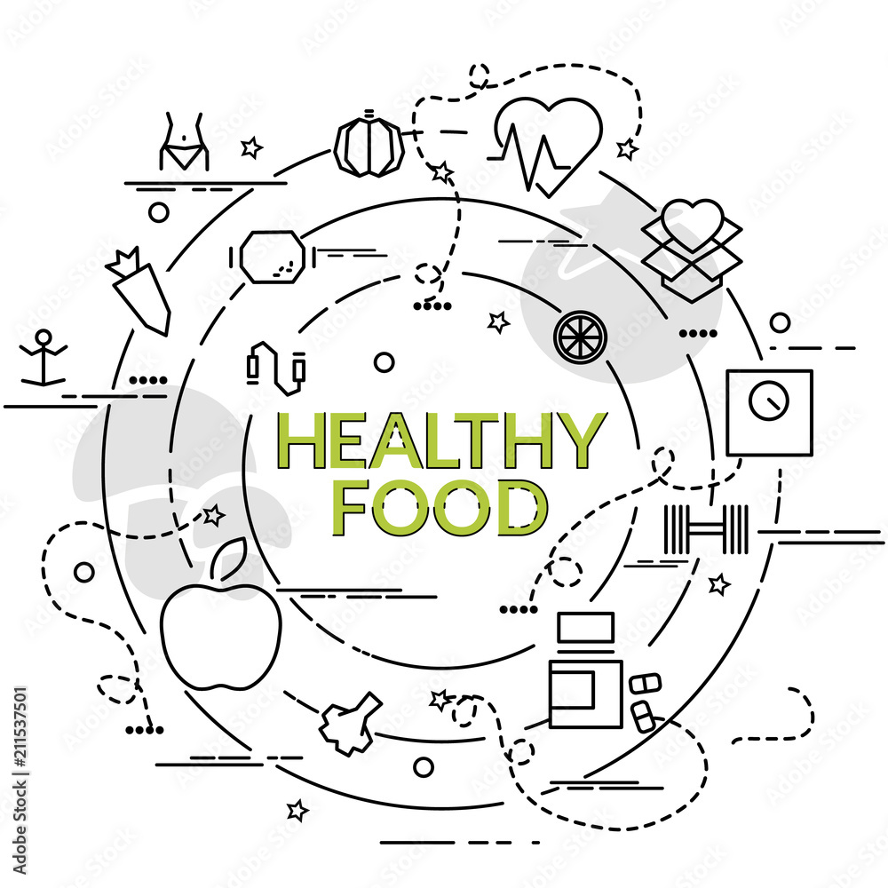 Colorful Poster Healthy Lifestyle With Set Of Vegetarian Food Stock  Illustration - Download Image Now - iStock