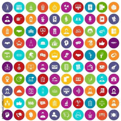 100 coherence icons set in different colors circle isolated vector illustration