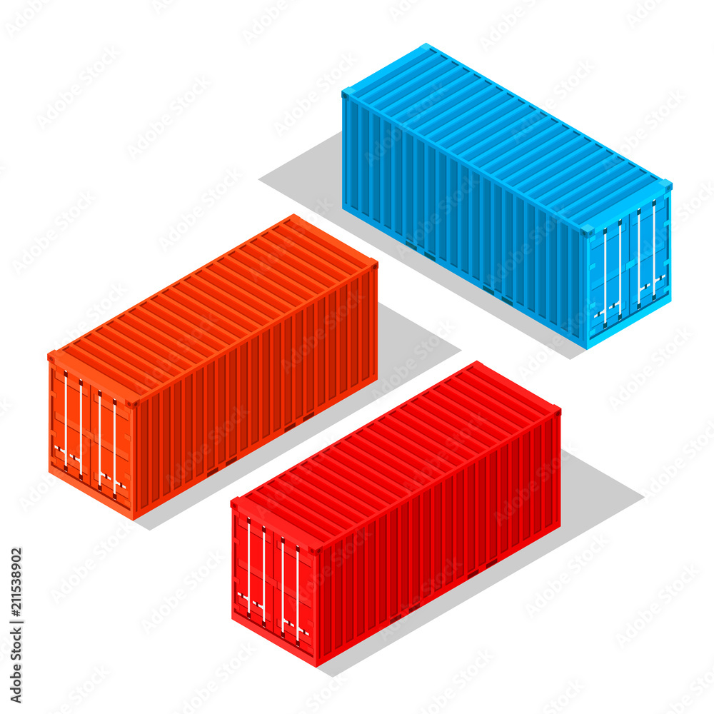 Cargo containers isolated on white background. Isometric illustration. Vector illustration