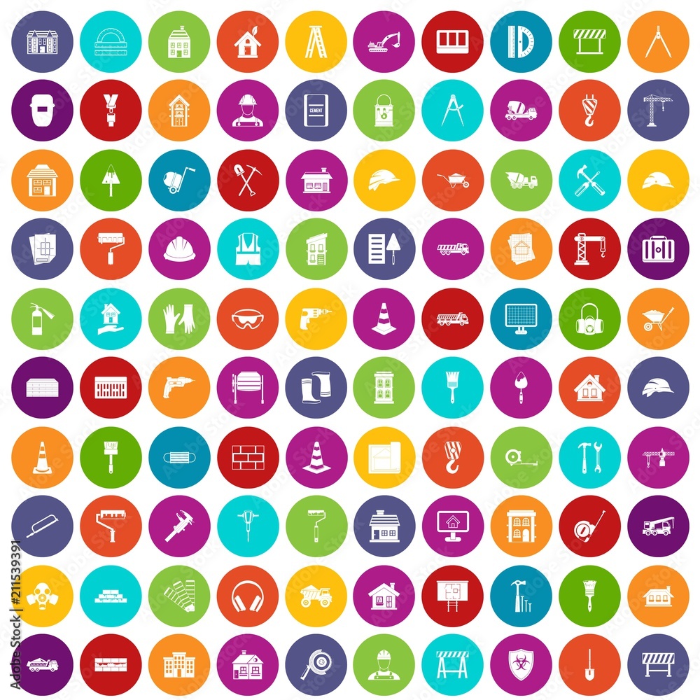 100 construction icons set in different colors circle isolated vector illustration 100 construction icons set in different colors circle isolated vector illustration