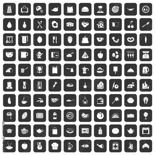 100 cooking icons set in black color isolated vector illustration
