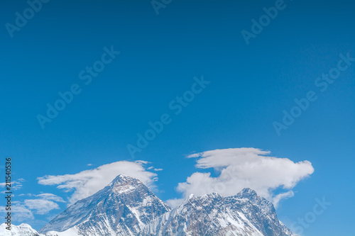 Mount Everest the highest peak of the world in a middle with (from the left) Nirekha, Nuptse and Lhotse from Gokyo Ri, Sagarmatha national park, Nepal