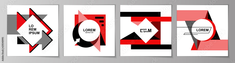 Set of square abstract backgrounds in minimal art style. Collection of templates cover, flyers, leaflet, banner with geometric pattern. Vector illustration Set of square abstract backgrounds in minimal art style. Collection of templates cover, flyers, leaflet, banner with geometric pattern. Vector illustration