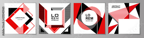 Set of square abstract backgrounds in minimal art style. Collection of templates cover, flyers, leaflet, banner with geometric pattern. Vector illustration