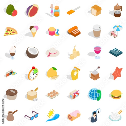 Dessert icons set. Isometric style of 36 dessert vector icons for web isolated on white background