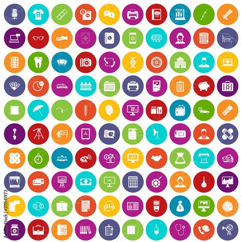 100 department icons set in different colors circle isolated vector illustration
