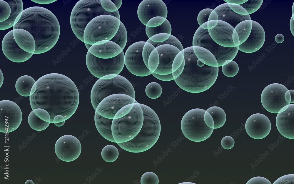 Dark background green mesh bubbles. Wallpaper, texture with bubble. 3D illustration Dark background green mesh bubbles. Wallpaper, texture with bubble. 3D illustration