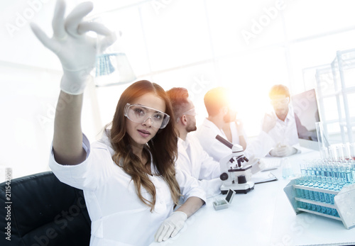 group of creative scientists working in a laboratory. photo