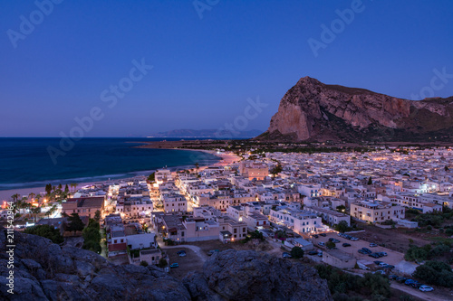 Vista panoramica della cittadina di San Vito lo Capo al crepuscolo, Sicilia photo