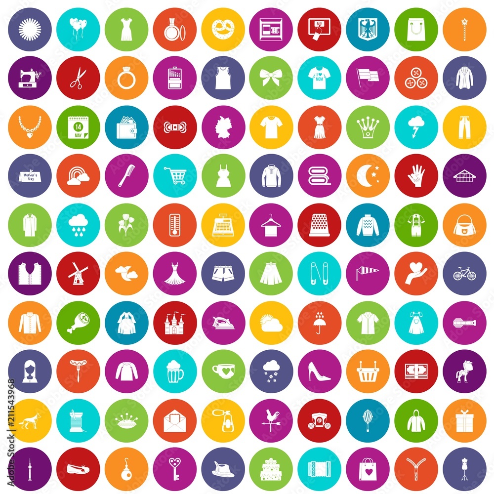 100 dress icons set in different colors circle isolated vector illustration 100 dress icons set in different colors circle isolated vector illustration