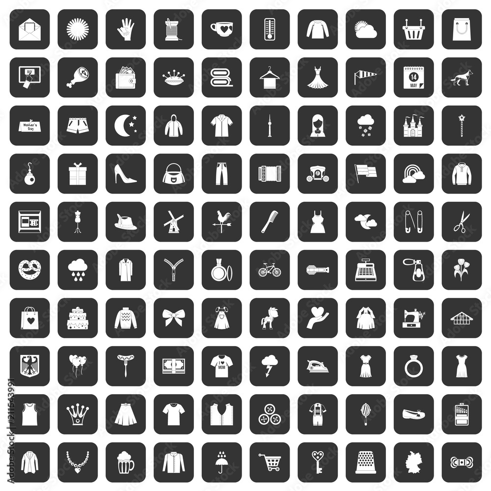 100 dress icons set in black color isolated vector illustration 100 dress icons set in black color isolated vector illustration