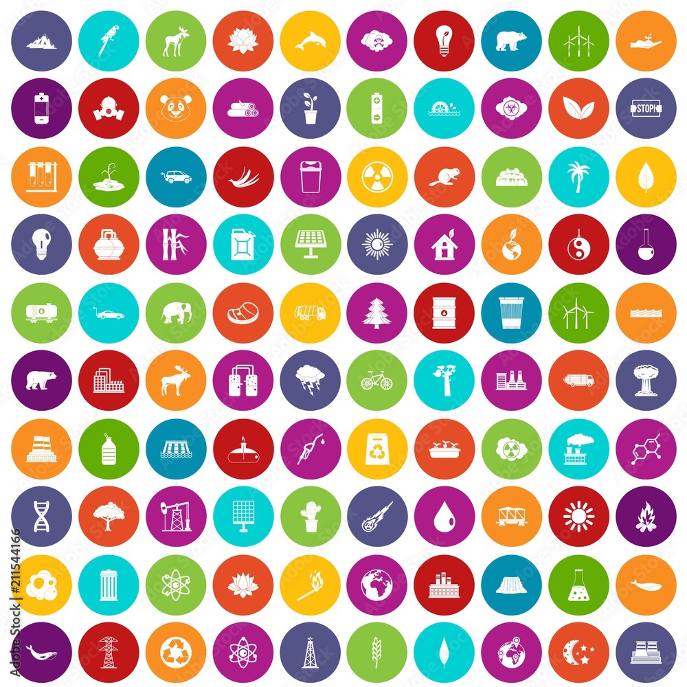 100 eco icons set in different colors circle isolated vector illustration 100 eco icons set in different colors circle isolated vector illustration