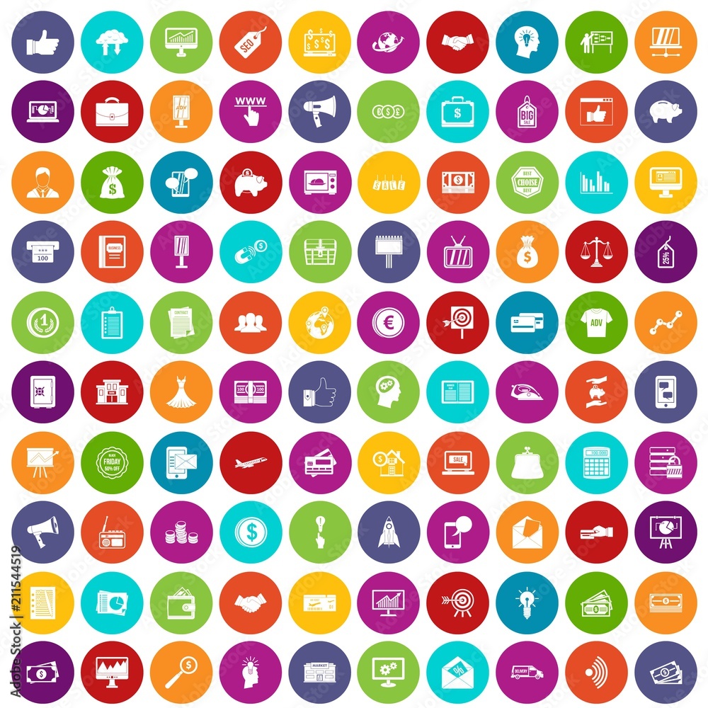 100 e-commerce icons set in different colors circle isolated vector illustration 100 e-commerce icons set in different colors circle isolated vector illustration