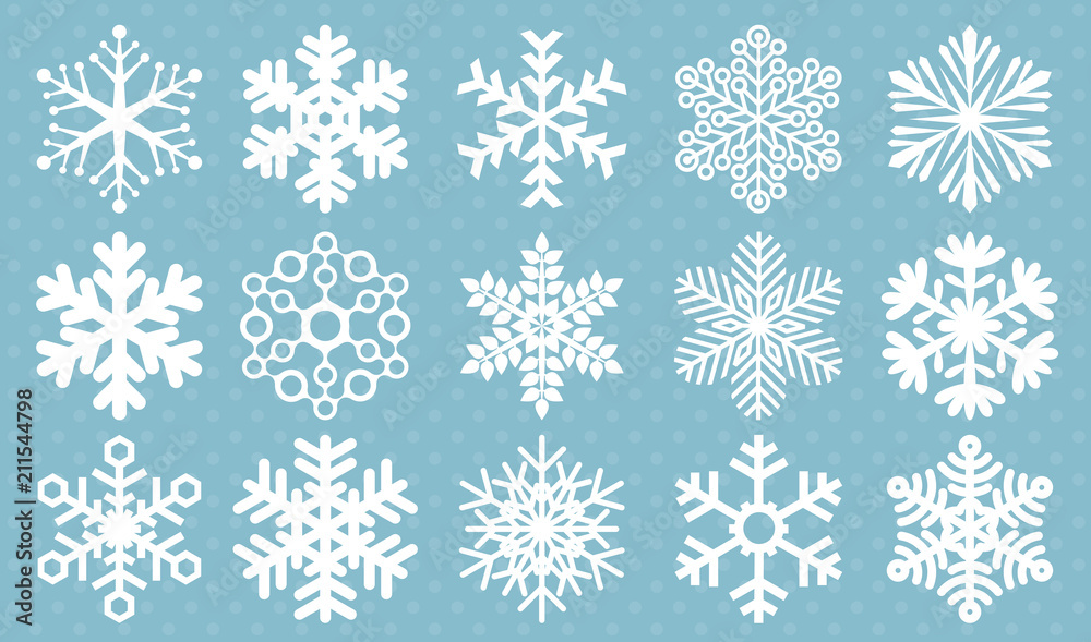 Flat design line snowflakes vector icon set.