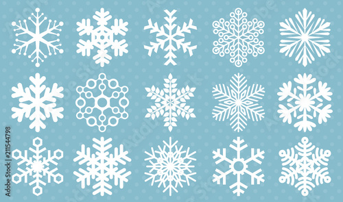 Flat design line snowflakes vector icon set.