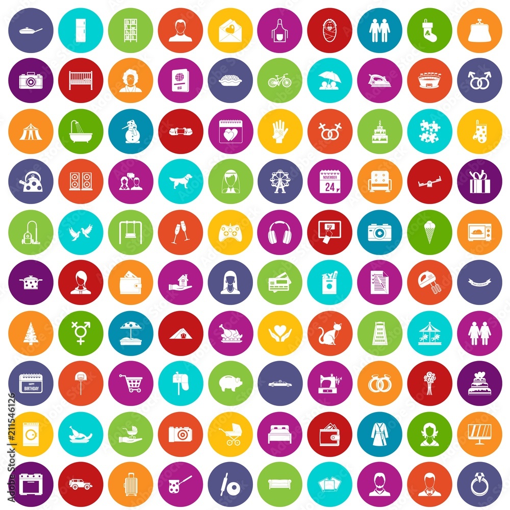 100 family icons set in different colors circle isolated vector illustration 100 family icons set in different colors circle isolated vector illustration