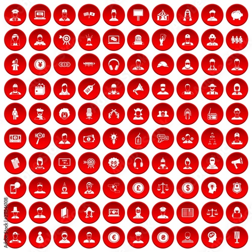 100 headhunter icons set in red circle isolated on white vectr illustration