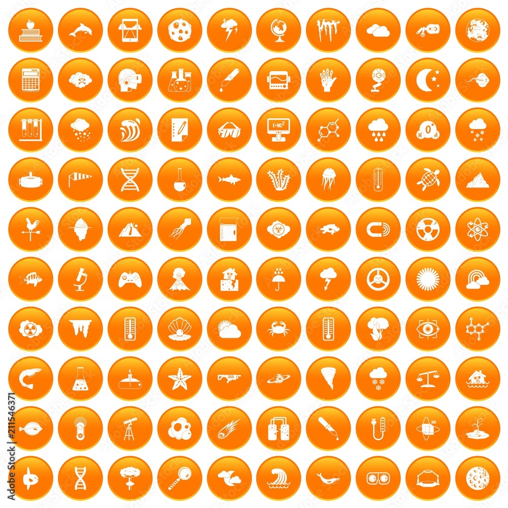 100 research icons set in orange circle isolated on white vector illustration 100 research icons set in orange circle isolated on white vector illustration