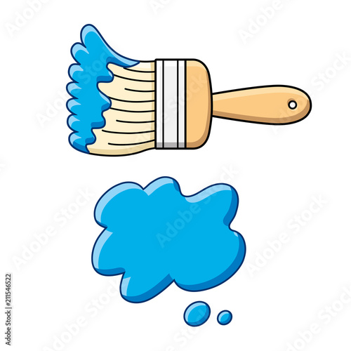 Blue paint brush with stroke or splash blot isolated.