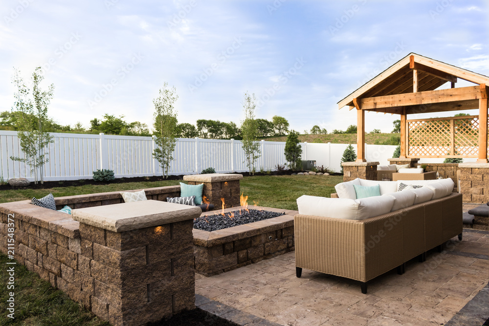 Outdoor Fire Pit and Landscaping - obrazy, fototapety, plakaty 