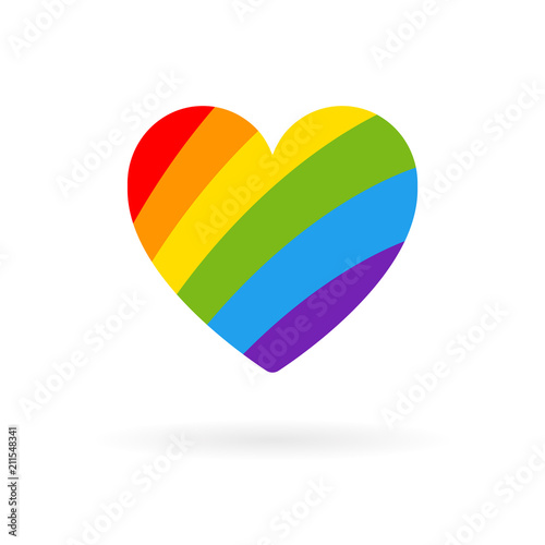 Pride LGBT heart icon, Lesbian gay bisexual transgender concept love symbol. Collection of Color rainbow vector flat design signs. Coloed stripes.