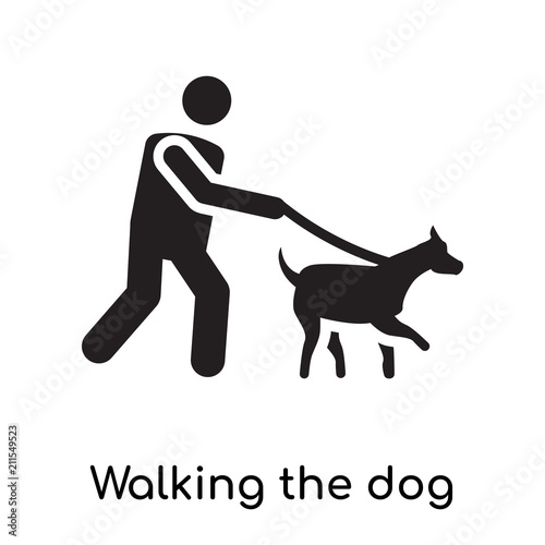 Walking the dog icon vector sign and symbol isolated on white background, Walking the dog logo concept icon