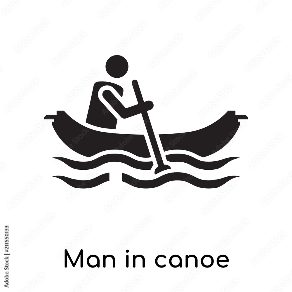 Man in canoe icon vector sign and symbol isolated on white background, Man in canoe logo concept icon Man in canoe icon vector sign and symbol isolated on white background, Man in canoe logo concept icon