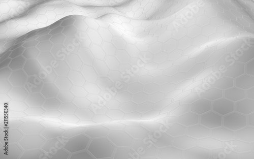 Honeycomb white with a gradient color on a light background. Perspective view on polygon look like honeycomb. Wavy surface. Isometric geometry. 3D illustration photo