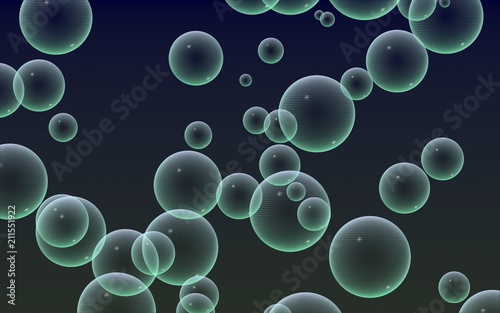 Dark background green mesh bubbles. Wallpaper  texture with bubble. 3D illustration